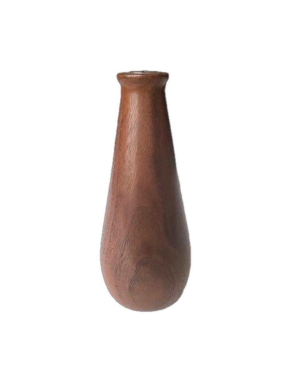 Nelson Woodworks walnut tear drop shaped bud vase. 1997. Wood grain. 5.5” tall
